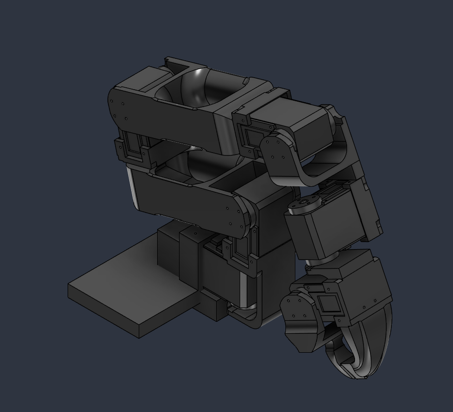 Full SolidWorks assembly render of the 5-DOF arm
