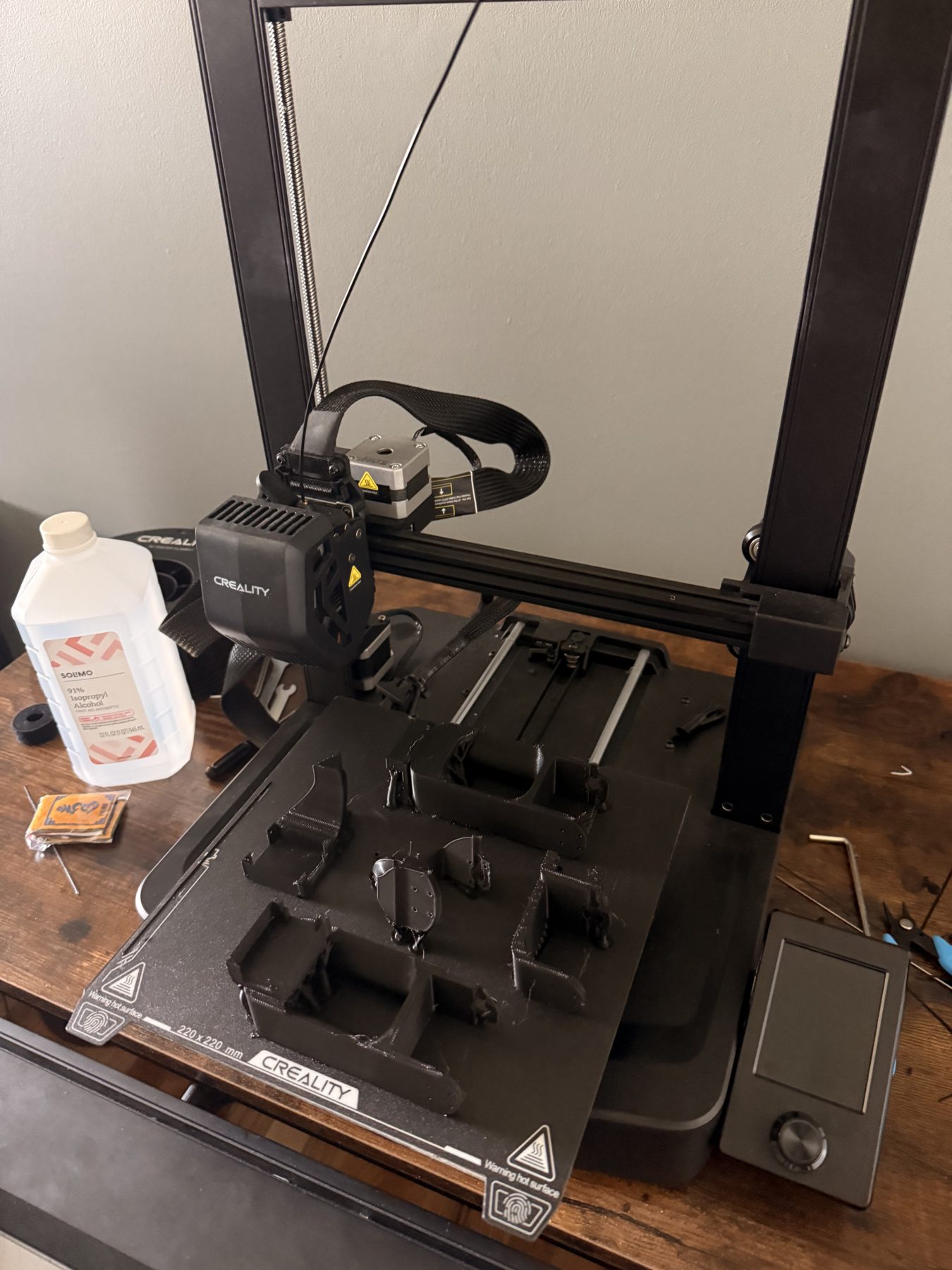 Printed arm segments on the printer bed