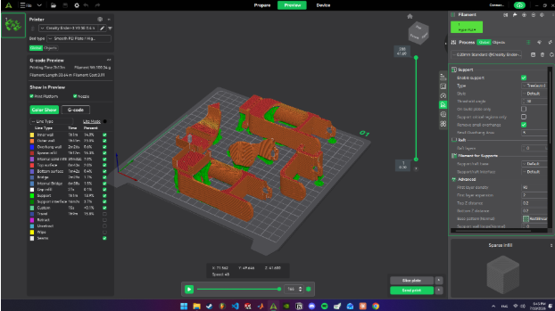 Creality slicer preview before printing arm segments