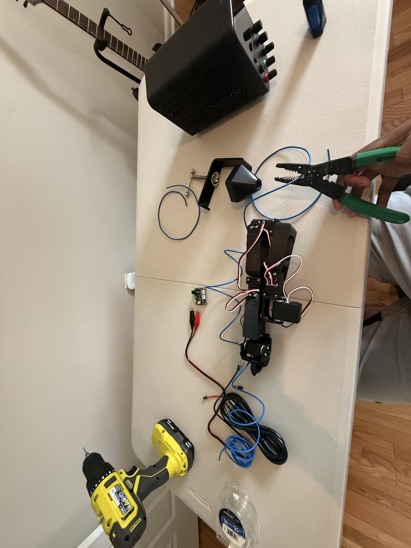 Servo wiring close-up at the wrist joint